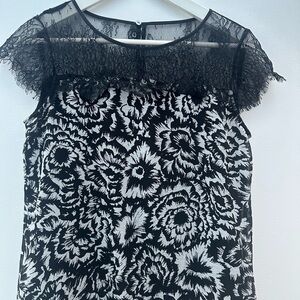 Ann Taylor Black and White Floral Lace Top